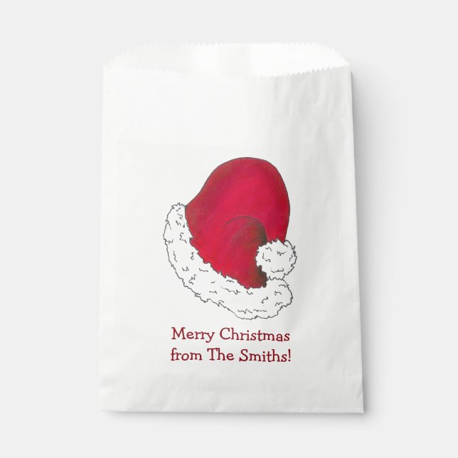 Red Santa Claus Hat Personalized Merry Christmas Favour Bag (Front)