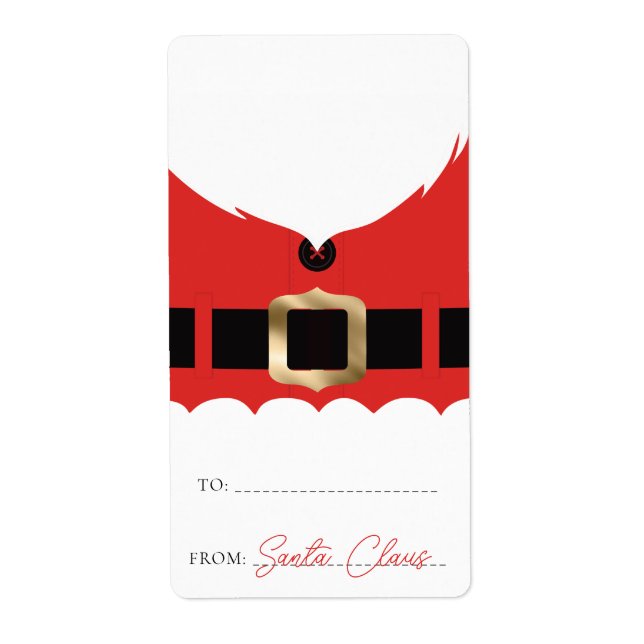 Red Santa Coat Christmas Gift Tag Sticker (Front)