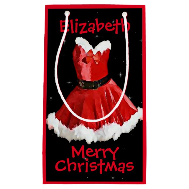 Red Santa Dress Personalized Gift Bag (Front)