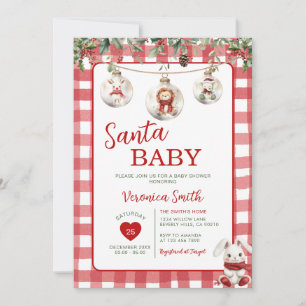 Red Santa Elephant Baby Shower Christmas Invitation