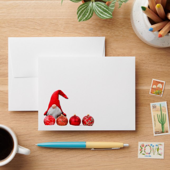 Red Santa Gnome Christmas Envelope (Desk)