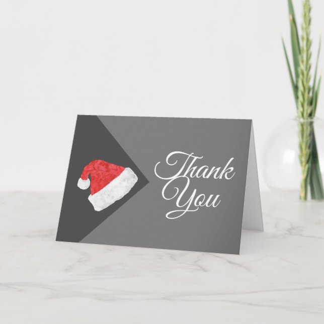 Red Santa Hat, Casual Modern Christmas Wedding Thank You Card (Front)