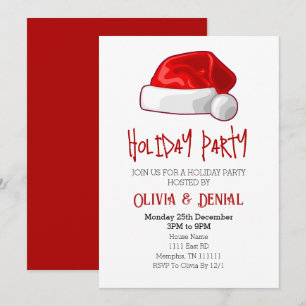 Red Santa Hat Christmas Holiday Party Invitation