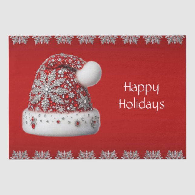 Red Santa Hat Christmas Holiday Tissue Paper (Front)