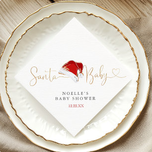 Red Santa Hat Christmas Santa Baby Baby Shower Napkin