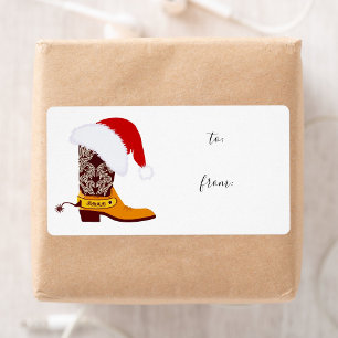Red Santa Hat Cowboy Boot Gift Tag Sticker