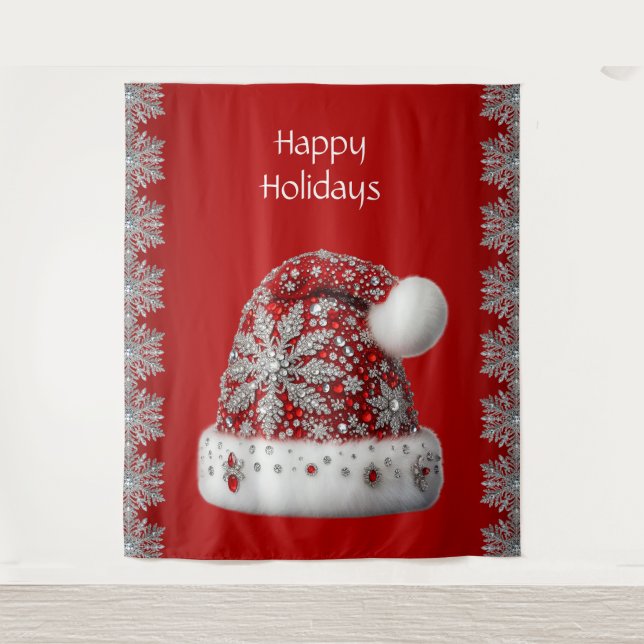 Red Santa Hat Holiday Backdrop Tapestry (Front)