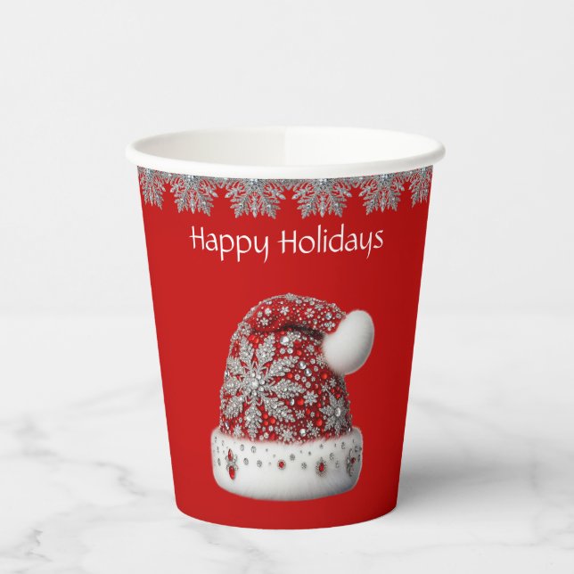 Red Santa Hat Holiday Paper Cups (Left)