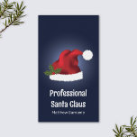 Red Santa Hat On Blue - Professional Santa Service Business Card<br><div class="desc">Promote your Santa Claus for hire service with the help of this stylish design featuring Destei's original illustration of a red and white colour Santa hat together with a Christmas holly / Common holly plant. The background colour is dark blue. Personalize the sample text areas with the details of your...</div>