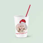 Red Santa Hat Personalized Christmas  Paper Cups<br><div class="desc">A cute Christmas paper cup party supplies,  with a photo template,  and red and white Santa hat illustration,  with a stylish calligraphy script,  and whimsical typography,  a simple minimalist style perfect for holiday parties,  and whimsy Xmas celebrations,  a classy minimal traditional style.</div>
