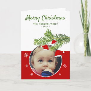 Red Santa Hat Pine Merry Christmas Photo Holiday Card