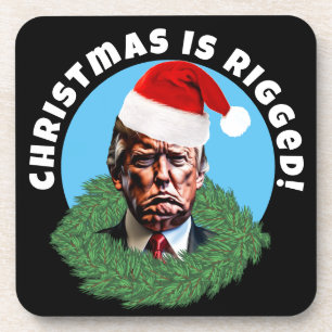 Red Santa Hat Trump Rigged Christmas Coaster