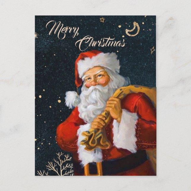 red Santa on dark blue watercolor background Postcard (Front)