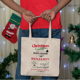 Red Santa Sack North Pole Deer Delivery Tote Bag
