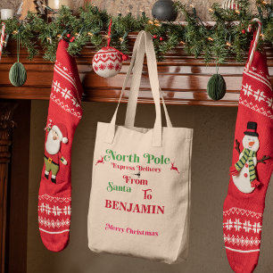 Red Santa Sack North Pole Merry Christmas Tote Bag