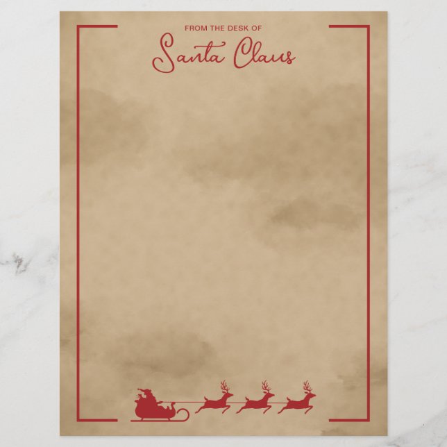 Red Santa Sleigh On Faux Old Worn Paper Look (Front)