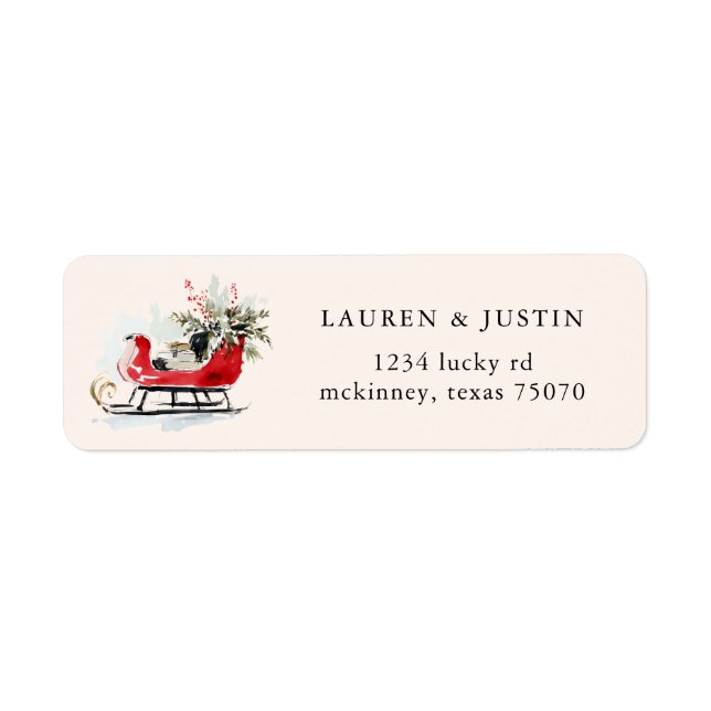 Red Santa Sleighs Return Address (Front)