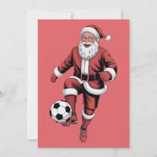 Red Santa Soccer Player Fun Christmas Holiday Card