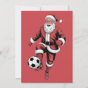 Red Santa Soccer Player Fun Christmas Holiday Card