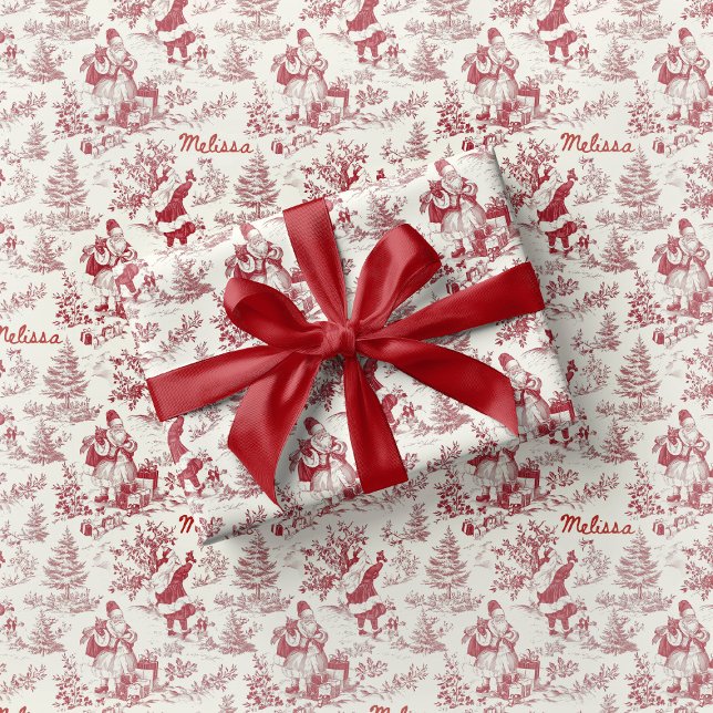 Red Santa Toile Wrapping Paper Vintage (Creator Uploaded)