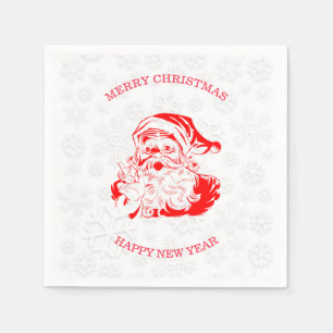 Red Santa White Snowflakes Napkin