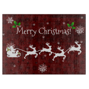 Red Santa's Sleigh and Reindeer Cutting Board