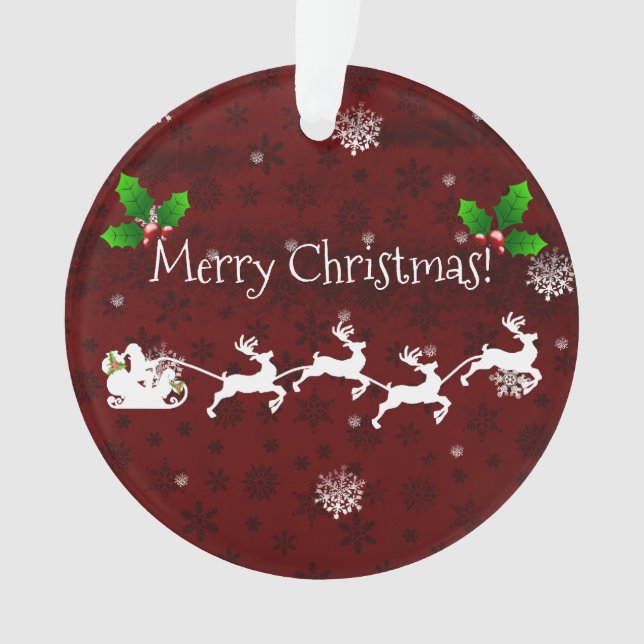 Red Santa's Sleigh and Reindeer Ornament (Front)