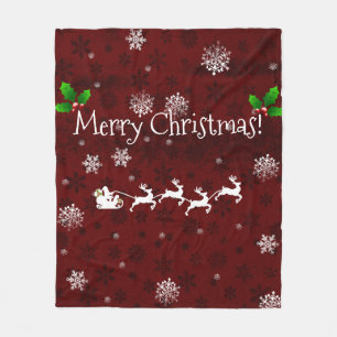 Red Santa's Sleigh and Reindeer Throw Blanket