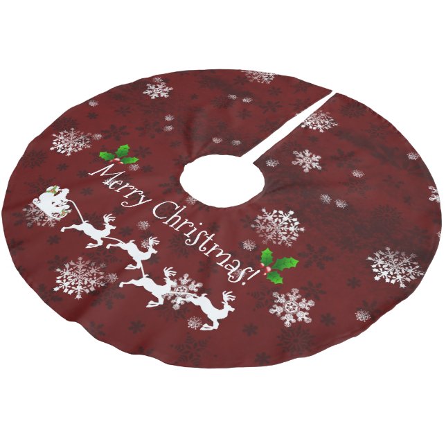 Red Santa's Sleigh and Reindeer Tree Skirt (Angled)
