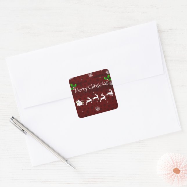 Red Santa's Sleigh & Reindeer Sticker (Envelope)