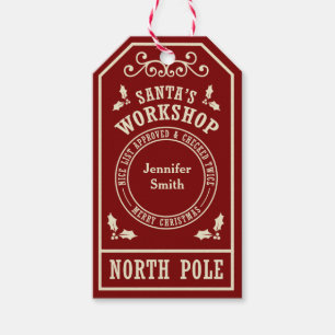 Red Santa's Workshop North Pole Christmas tags