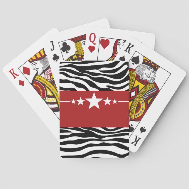 Red Sassy Star Zebra Playing Cards (Back)