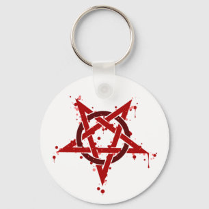 Red Satanic Spotted Pentagram Keychain