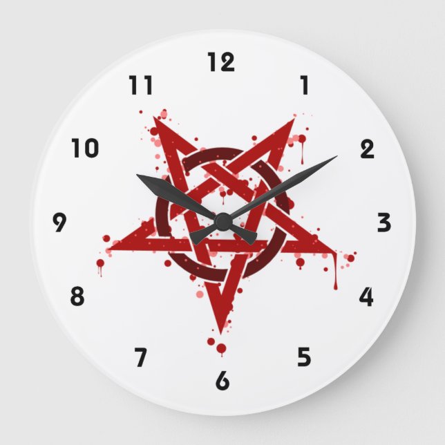Red Satanic Spotted Pentagram Large Clock (Front)