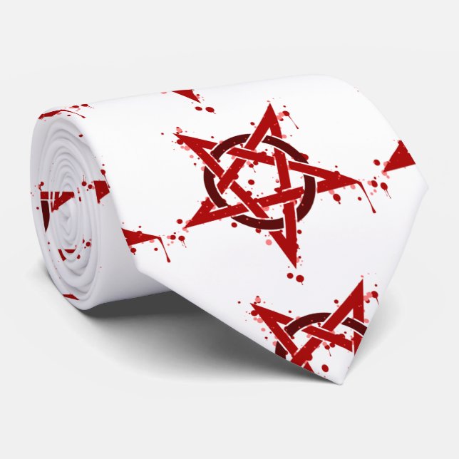 Red Satanic Spotted Pentagram Tie (Rolled)
