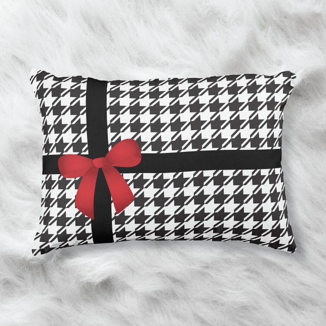 Red Satin Bow Houndstooth Pattern Accent Pillow (Creator Uploaded)