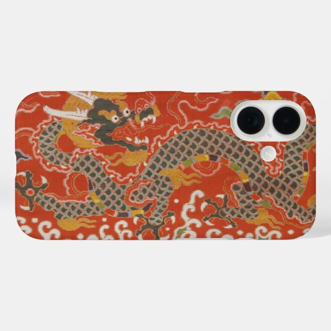 Red Satin Brocade with Cloud Chinese Dragon Case-Mate iPhone Case (Back (Horizontal))