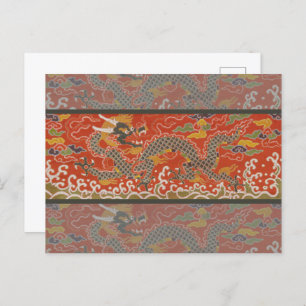 Red Satin Brocade with Cloud Chinese Dragon Postcard