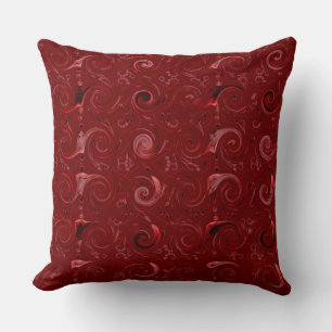 Red Satin Curls Pattern Throw Pillow