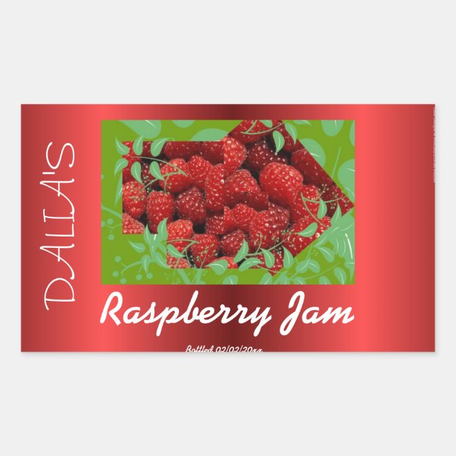 Red satin Raspberry jam label (Front)