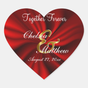 Red Satin Wedding    Personalize Heart Sticker