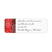 Red Satin White Lace Paisley Adresse de retour Lab
