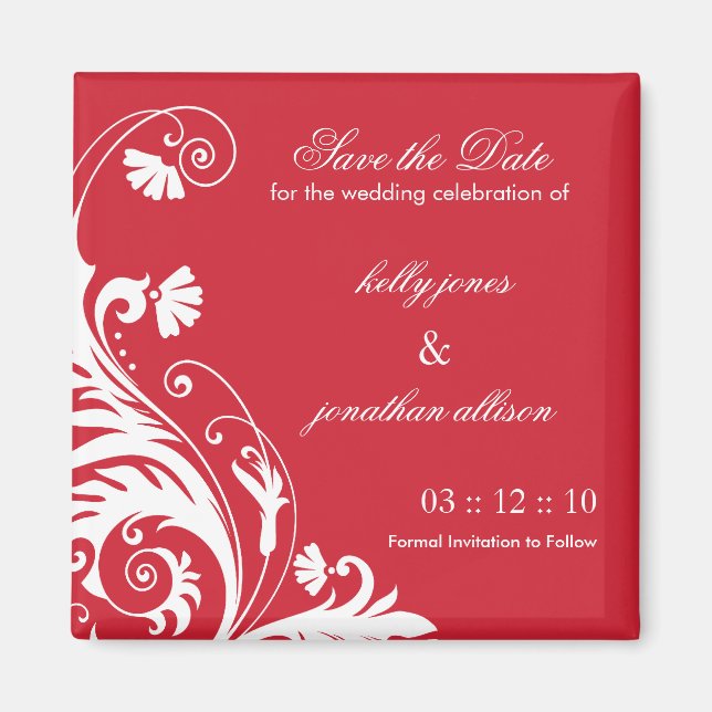 Red Save the Date Wedding Magnet (Front)