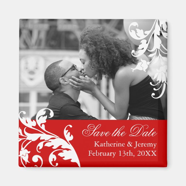 Red Save the Date Wedding Magnet (Front)