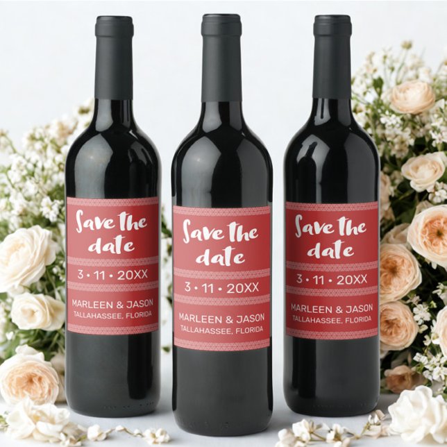 Red Save the date Wine Label (Creator Uploaded)