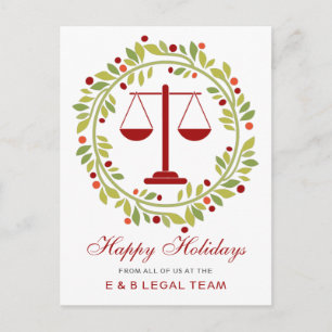 Red Scale Holly Wreath Simple Attorney Christmas Holiday Postcard