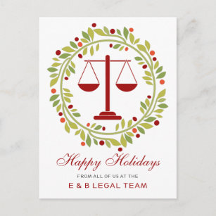 Red Scale Holly Wreath Simple Attorney Christmas Holiday Postcard