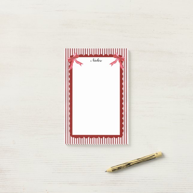 Red Scallop Bows Valentines Day Christmas Holiday Post-it Notes (On Desk)