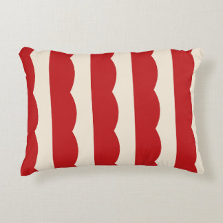 Red Scallop Stripes Seamless Pattern, Retro Cream  Accent Pillow