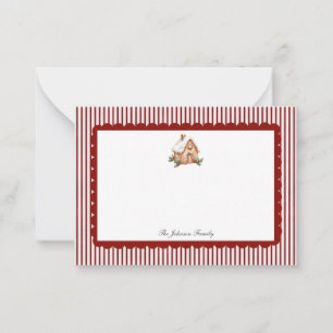 Red Scallop Ticking Stripe Christmas Holiday Card